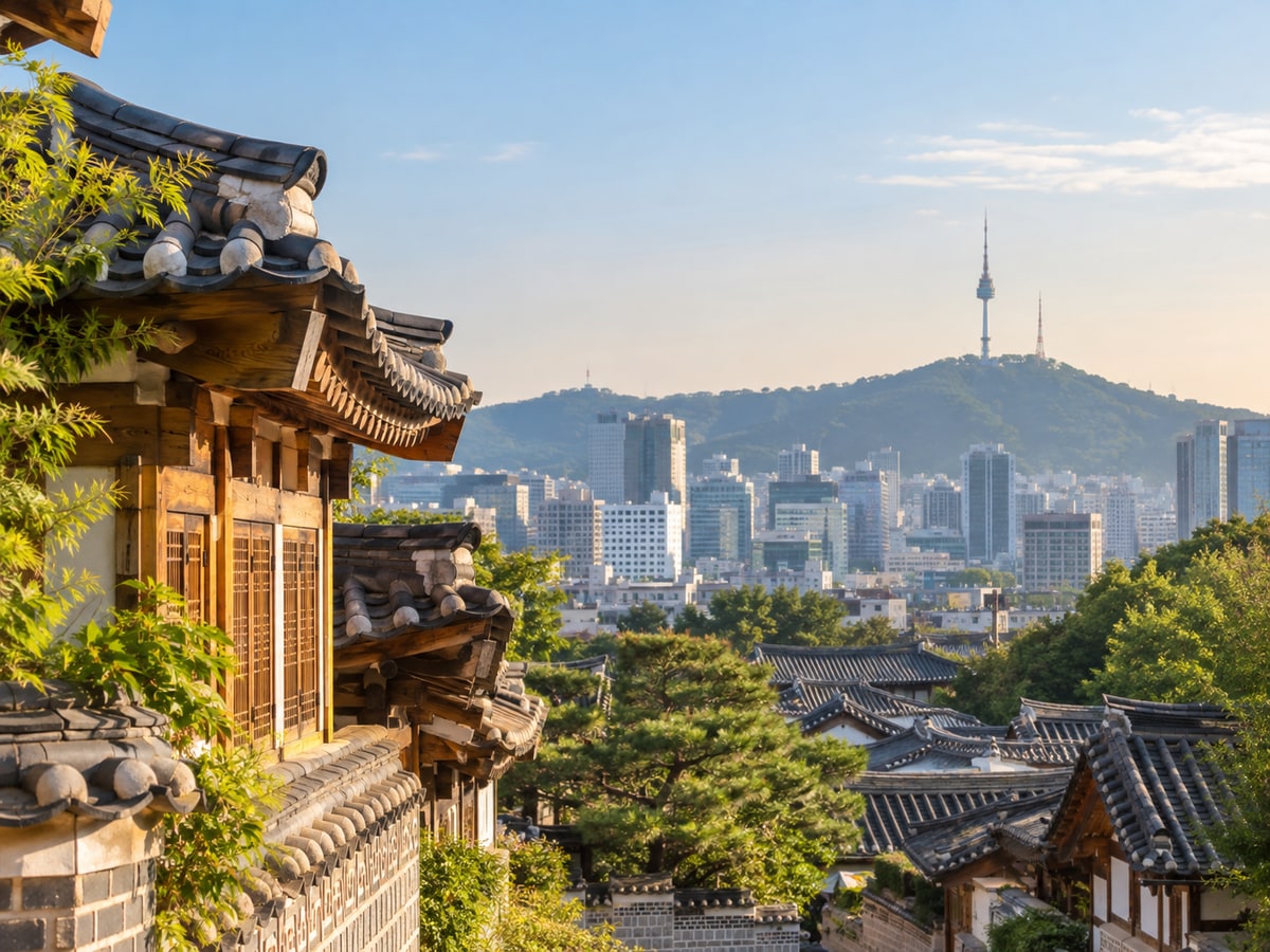 首尔韩屋与南山城市风景